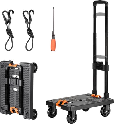Opvouwbare steekwagen met spanbanden - Max 50 kg transportkar - Transportwagen met spanbanden - Rubberen wielen - 2 elastieken koorden hand truck