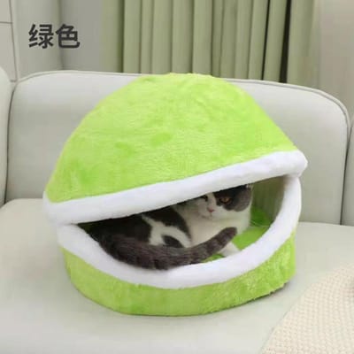Niche pour chat d'automne et d'hiver  Sac de couchage pour chat amovible et lavable  Matelas pour chat de compagnie  Maison pour chat hamburger  Maison pour animal de compagnie universelle quatre saisons M（45*35cm）