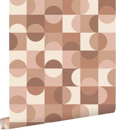 ESTAhome behang cirkels in Bauhaus stijl beige, bruin en licht roze - 50 x 900 cm - 131242