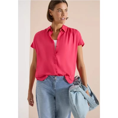 Basic blouse met overhemdkraag in effen kleur