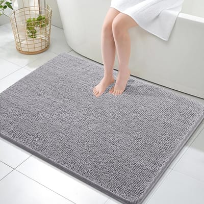 Badkamermat Chenille - Badmat Zacht - Badkamer Comfort - Ultra Absorberend - 81 x 102 cm - Grijs