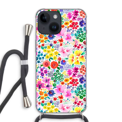 Case Company® - Hoesje met koord geschikt voor iPhone 14 hoesje met Koord - Little Flowers - Telefoonhoesje met Zwart Koord - Bescherming aan alle Kanten en Over de Schermrand