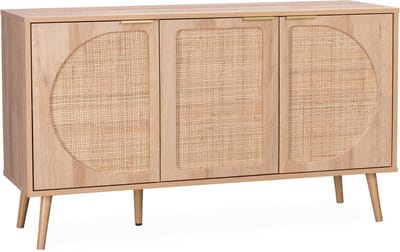 sweeek - Dressoir met 3 deuren houtlook en rotan 120cm - eva