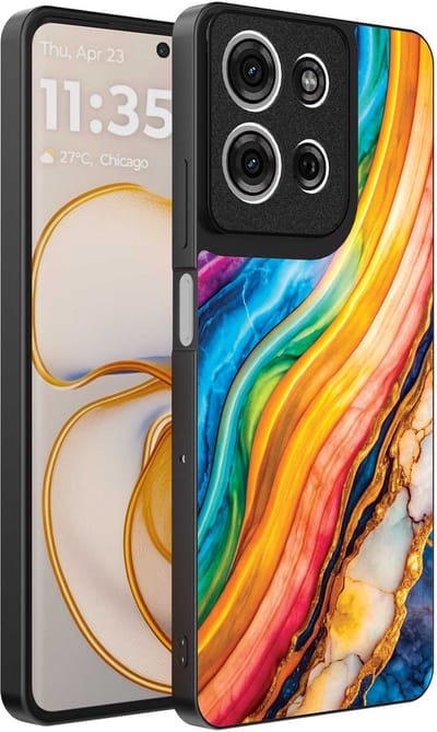 Geschikt voor Motorola Edge 50 Telefoonhoesje met Regenboog Goud Marmer Opdruk - TPU Backcover Case Rainbow Gold Marble Design - Smartphonica geschikt voor Motorola Edge 50
