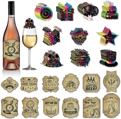 Dailygoods- Flessenetiketten 112 Stuks - Decoratie voor Wijnglazen - Gepersonaliseerde Stickers - Feestdecoratie - Oudejaarsavond - Papiermateriaal - Wijnetiketten