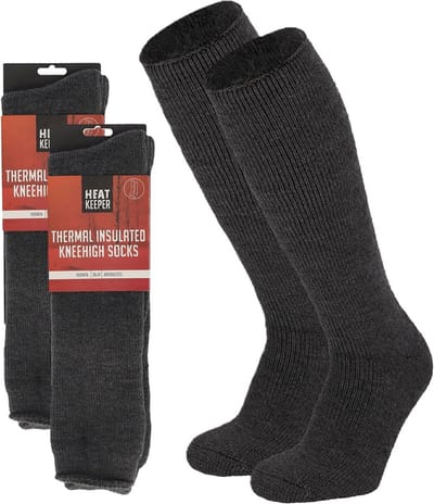 2 Paar thermo kniekousen voor dames antraciet/donkergrijs 36/41 - Wintersport kleding – Thermokleding - Winter knie kousen - Thermo sokken