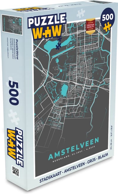 Puzzel Stadskaart - Amstelveen - Grijs - Blauw - Legpuzzel - Puzzel 500 stukjes - Plattegrond