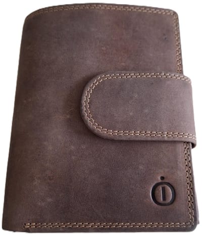 OI Hunter bruine leren dames of heren billfold hoog model afsluitbaar / unisex portemonnee voor veel pasjes met lip om af te sluiten / compacte beurs bruin leer / RFID SAFE / 668H