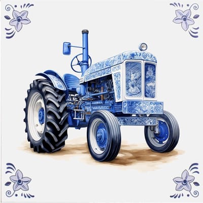 Delfts blauw tegeltje tractor design - delfts blauw wandbord - delftsblauw - hollandse cadeautjes - wanddecoratie - decoratieve accessoires