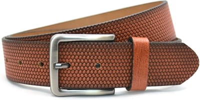 Heren Riem volnerf Leer Cognac - 4 cm Breed - Broekriem - Nette Riem - jeans riem - pantalon riem hagedis print - Maat: 105 / Totale lengte riem 120 cm - Echt Leer