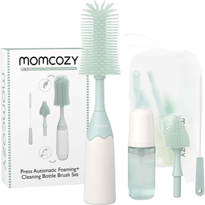 Momcozy schuimende flessenreinigingsborstelset met knijpknop LS002 (groen, 1 set)