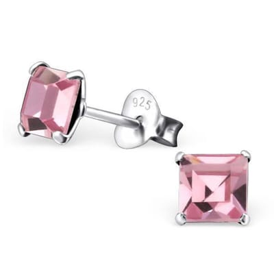 Aramat Jewels | Oorbellen | Zilveren Kristallen Oorstekers Vierkant – 925 Zilver Geometrisch | 6mm / Licht Roze | | | Zilver | Kinderen, Volwassenen | Verkleurd niet