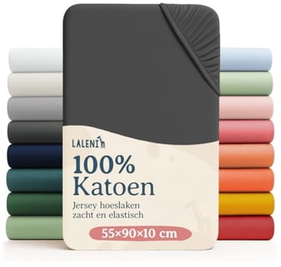 Nazik Living Jersey Hoeslaken Babybed 55x90 cm - 100% Katoen - 2-pack - Antraciet