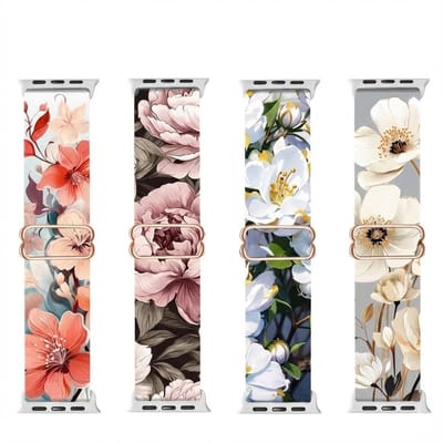 Multicolor bloemen print smartwatch bandje geschikt voor Apple Watch 38 mm / 40 mm / 41 mm / 42 mm (serie 10 / 11) unisex siliconen horloge band met metalen gesp floral design vervang bandje