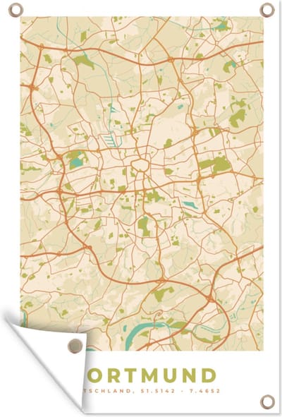 Muurdecoratie Plattegrond - Dortmund - Stadskaart - Vintage - Kaart - 120x180 cm - Tuinposter - Tuindoek