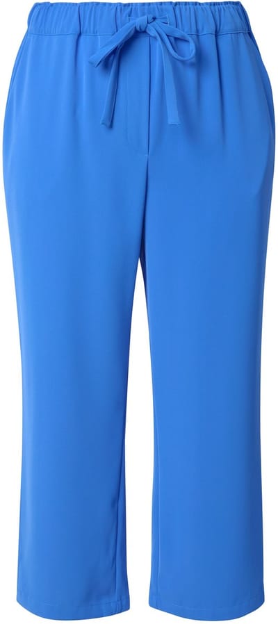 Ulla Popken - Dames - 7/8-broek persplooien elastische tailleband strikbandje - Pauwenblauw - Maat 42