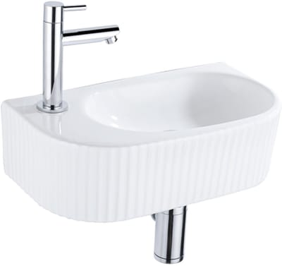QeramiQ Fuente fonteinset – 40x21.5x12 cm – keramiek wit glans – kraangat links – chromen kraan – geribbeld