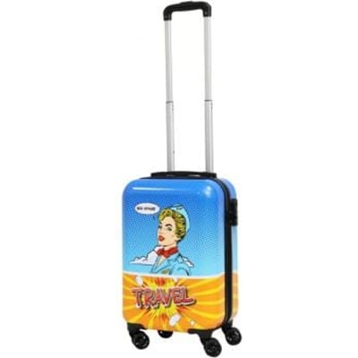 Excellent Houseware – Reiskoffer Op Wieltjes – 51 x 33 x 21.5 cm & Hardcase – Voorzien Van Telescopisch Handvat En Uniek Print-design – Voor Handbagage En Citytrips – Blauw Abs