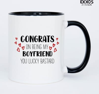 Congrats on being my bf mok - Valentijn cadeautje - Valentijn - Mannen cadeautjes - Cadeau voor vriend - Cadeau voor hem - Cadeau voor man - Liefdes cadeau - Vrouwen cadeautjes - Koffiekopjes - Mokken met tekst