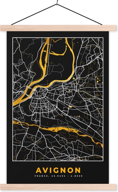 Posterhanger incl. Poster 40x60 cm - Schoolplaat - Stadskaart – Plattegrond – Avignon - Kaart – Frankrijk - Textielposter - Blanke latten - Stadskaart