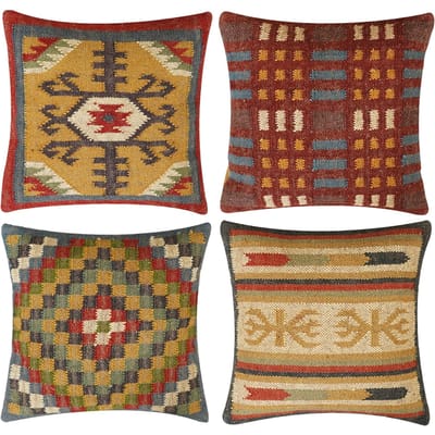 Boho Handgemaakte Kussensloop Jute Wol Kussen Vintage Indiase Tribale Sierkussen Voor Bank Bed Stoel Woonkamer Decoratie Set Van 4 Peach skin 18*18(CM)-4Pcs
