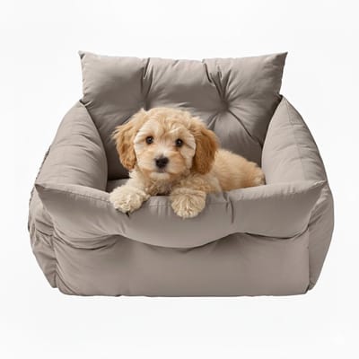 Hondenmand Auto - Auto Hondenmand - Automand Hond - Rome - Autostoel Hond - Honden Reismand - Honden Automand - Comfortabel & Veilig Reizen - Formaat: 50 x 50 x 30 cm - Beige/grijs