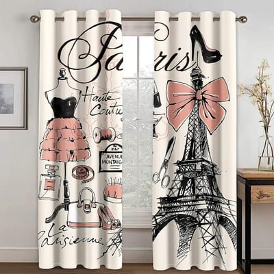 Elegante Damesgordijnen Luxe Designer Parfum Bedrukte Gordijnen voor Dames Slaapkamer Woonkamer Raam Oogjes Top cortinas (50Wx50H)x2(CM)&Grommet Top