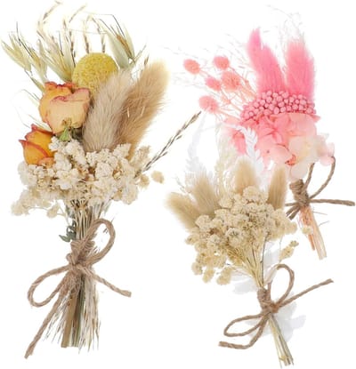 Mini Droogbloem Boeket - Echte Bloemen - Huis Decoratie - Realistisch Uiterlijk - 6 Stuks - Diverse Kleuren