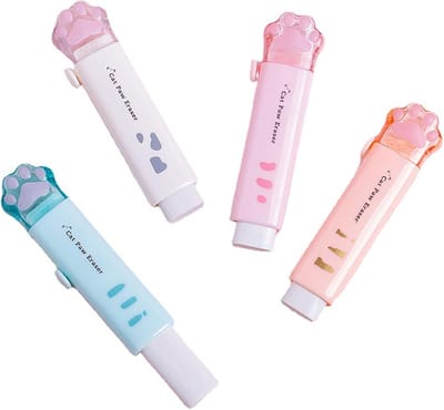Dailygoods- Intrekbare Gum - 4 Stuks Kattenpootvormig - Kawaii Cartoon Rubbers - Schrijfgemak - Flexibel Materiaal - Schattig Ontwerp - Gummen