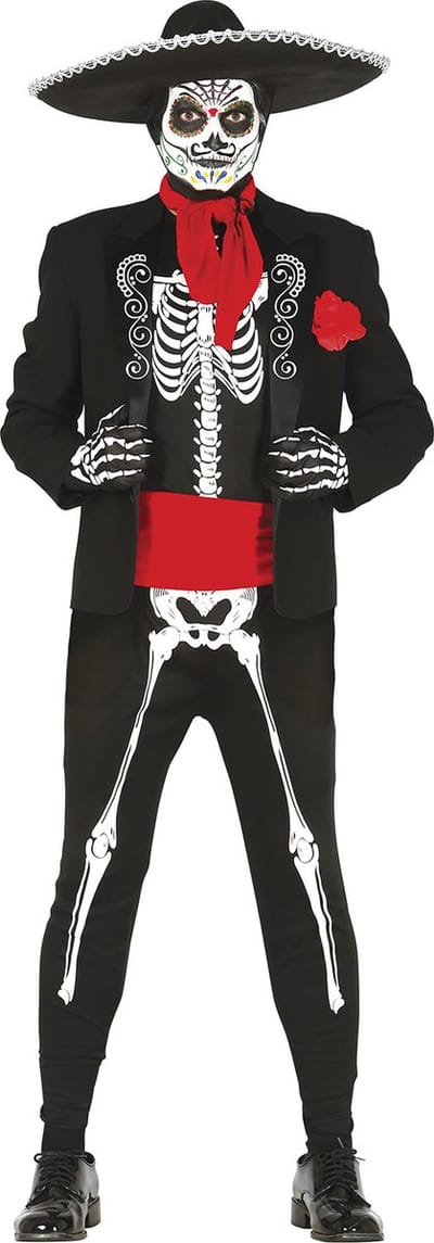 Fiestas Guirca - Jongens kostuum Mexican skeleton - 14-16 jaar - Carnavalskleding - Carnaval - carnavalskleding 2027 - Carnaval kostuum