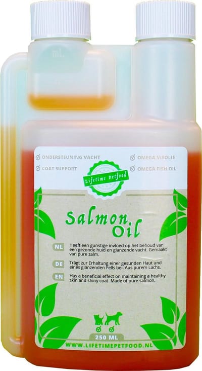 Lifetime Petfood Salmon Oil - Zalmolie - 250 ML doseerverpakking - glanzende vacht - Omega 3 - Omega 6