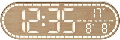 Minimalistische stijl klok, woonkamer/eetkamer decoratieve klok, multifunctionele elektronische klok, slaapkamerklok, datum/week/temperatuur, vier niveaus helderheid dimbaar, grote klok nachtlamp, houtnerf imitatie kleur stijl