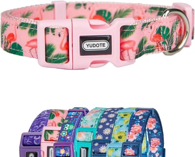 Stijlvolle Verstelbare Roze Hondenhalsband met Flamingo's - Geschikt voor Vrouwelijke Honden