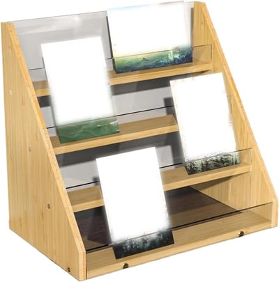 Wenskaart Display - Kaartenhouder Organizer - Kaarten Presenteren - 4 Laags Bamboe - 34x207x31cm - Natuurlijk