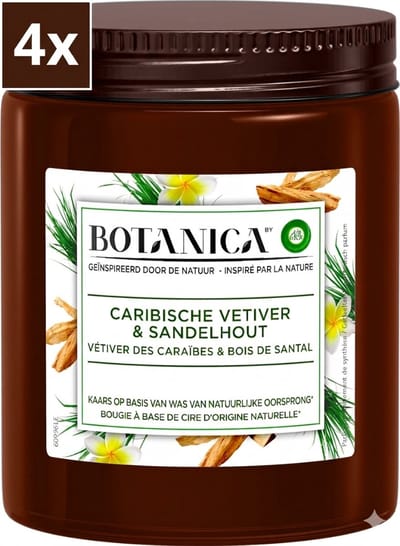 Botanica by Air Wick Geurkaars Vetiver & Sandelhout (4x) – Natuurlijke & Rustgevende Geur – Warm, Aards & Elegant – Set van 4
