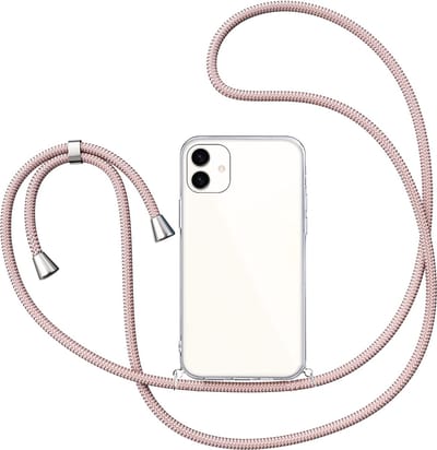 Hoesje met Koord geschikt voor Samsung Galaxy A04e - Back Cover Siliconen Case Transparant Hoes Roségoud