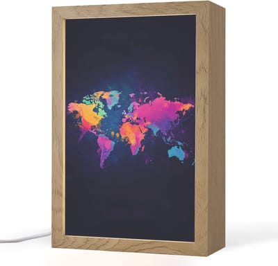 Tafellamp 20x30 cm - LED lamp - Wereldkaart - Kleurrijk - Graffiti - Decoratieve tafellampen - Dimbaar - Tafellampje slaapkamer - Woonkamer binnen