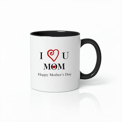 I Love You Mom Koffiemok - Moederdag Cadeau 2026 - Zwart/Wit - 330ml