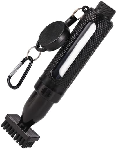 Dailygoods- Reinigingsborstel Golfclubs - Lekvrij Reinigingsgereedschap - Golf Borstel - Karabijnhaak - Intrekbaar Snoer - Zwart, Roestvrij Staal - Golfborstel