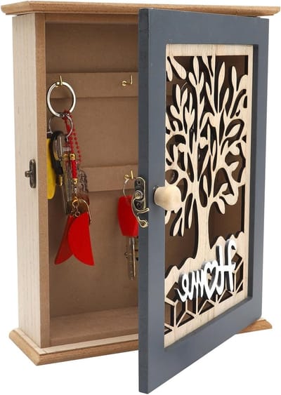 Houten Sleutelkast, Vintage en Duurzaam, Sleutelhouder voor Hal met 6 Haken, Ideaal voor Sleutels, Sieraden en Kleine Voorwerpen