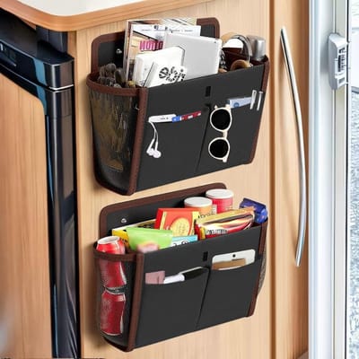 Praktische Hang Organizer voor Caravan en Camping, 4 Compartimenten, Vouwbaar, Bruin, 38 x 8 x 29 cm, Ideaal voor Opberging in de Kampeerauto en Slaapkamer, Set van 2