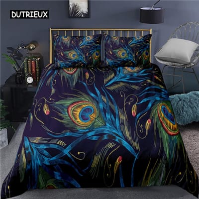 Dekbedovertrek Pauw , Pruimenbloesem Decor Beddengoedset King Size Kraan Pauwenveer Bloemenpatroon Romantisch Dekbedovertrek AU Single(140x210cm)