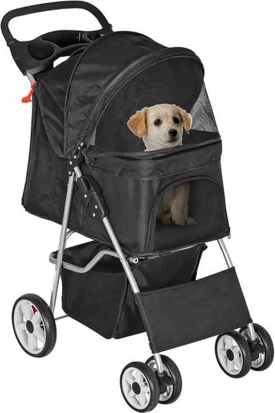 Opvouwbare kinderwagen voor huisdieren - Reiswandelwagen voor katten en honden met 4 wielen