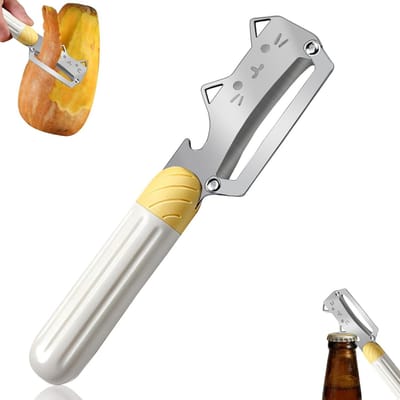 1 Stuk Dunschiller, Pompoenschiller, Roestvrijstalen Aardappelschiller met Kunststof Handvat, 2-in-1 Multifunctionele Groenteschiller & Flesopener, Breed Lemmet, Komkommerschiller voor Appels, Papaya's en Wortelen