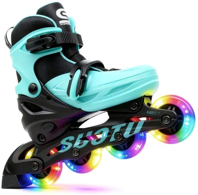 Suotu Skeelers - Inlineskates Verstelbaar - Lijn: S78 - Skeelers meisjes en jongens - Maat: EUR 32-36 - lichtgevende wielen - Blauw/Zwart - M