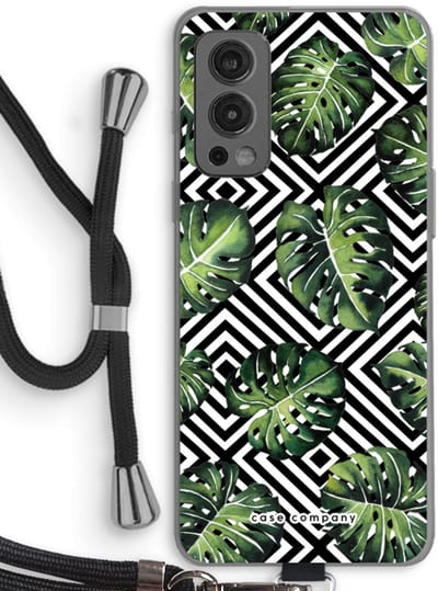 Case Company® - Hoesje met koord geschikt voor OnePlus Nord 2 5G hoesje met Koord - Geometrische jungle - Telefoonhoesje met Zwart Koord - Bescherming aan alle Kanten en Over de Schermrand