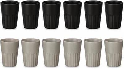 Vessia Design koffiemokken set - 12x - zwart/grijs - zonder oor - keramiek - 300 ml
