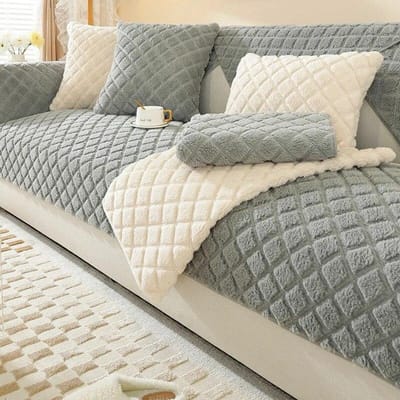 Roze Ruit Pluche Bankhoes Dik Warm Universeel Hoekbanken Handdoek Antislip Zacht Bankkussen Woonkamer Effen Winter Handdoek 70x70cm 1pcs gray