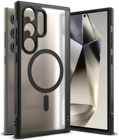 Ringke Fusion Bold Magnetic Hoesje Geschikt voor Samsung Galaxy S24 Ultra | Compatibel met MagSafe | Back Cover met Magneet | Militaire Standaard | Transparant Matte Zwart