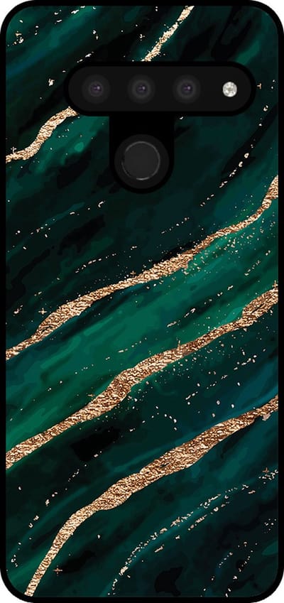 Smartphonica Telefoonhoesje Geschikt voor LG V50 met marmer opdruk - TPU backcover case marble design - Groen Goud geschikt voor LG V50